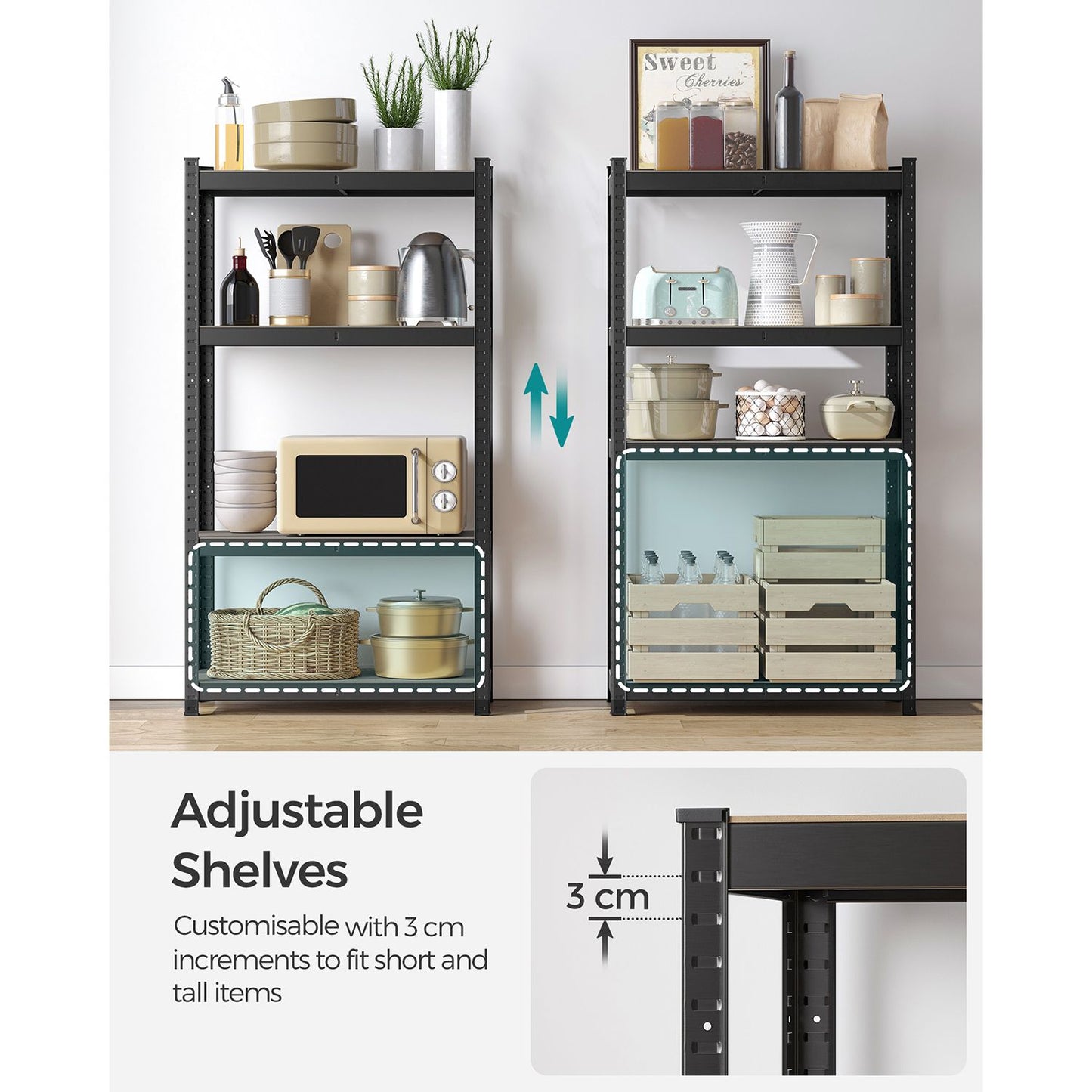 4-Tier Shelving Unit with 520 kg Capacity Black - image 5