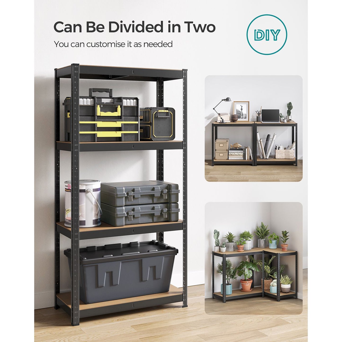 4-Tier Shelving Unit with 520 kg Capacity Black - image 7