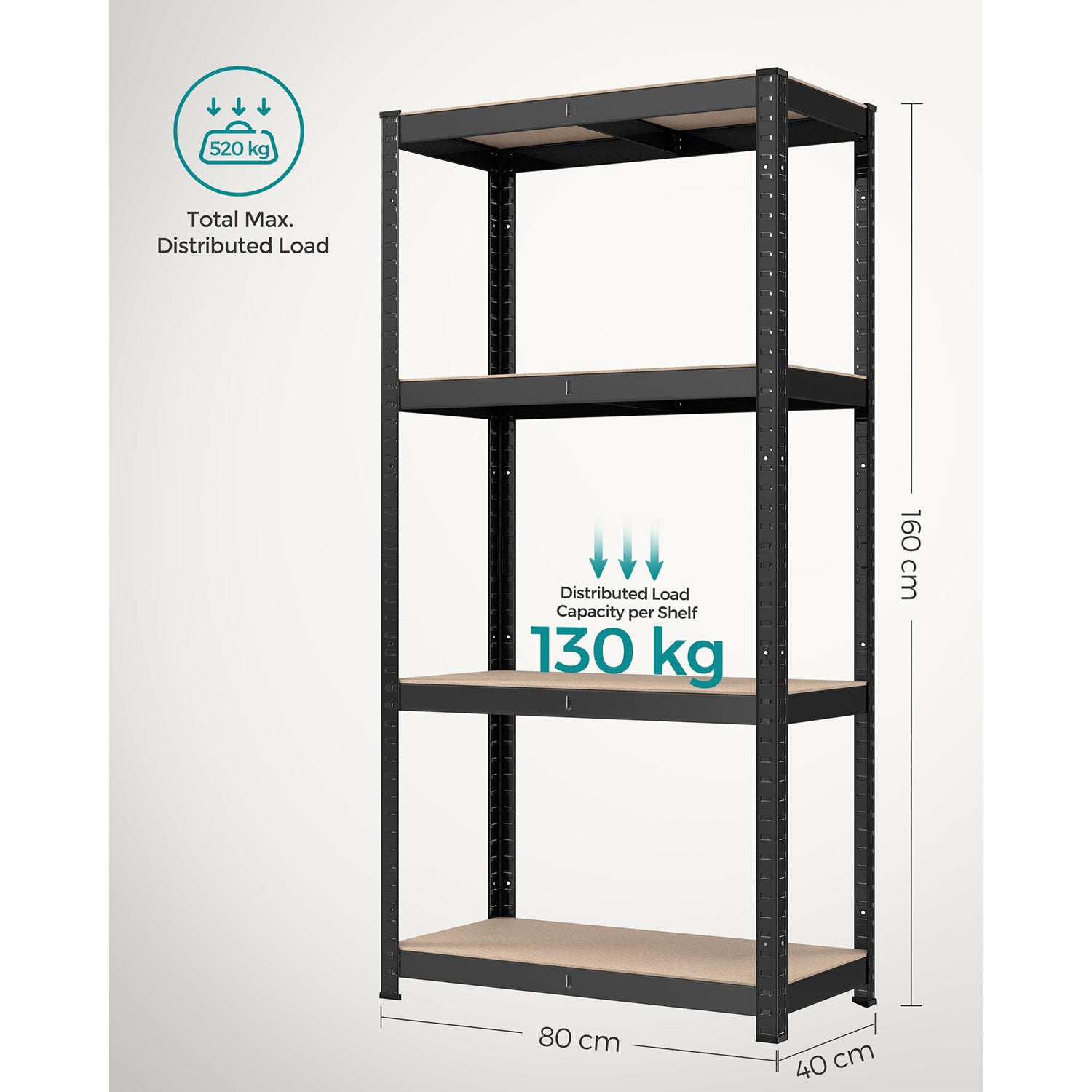 4-Tier Shelving Unit with 520 kg Capacity Black - image 8