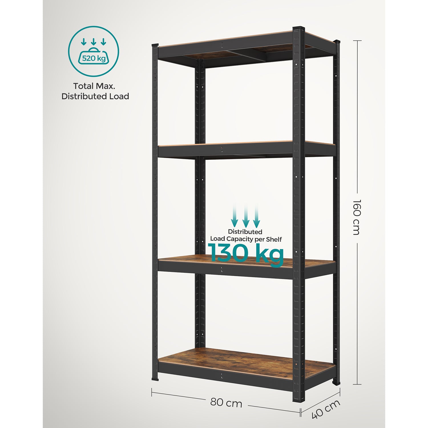 4-Tier Shelving Unit with 520 kg Capacity Black - image 18