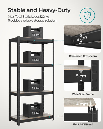 4-Tier Shelving Unit with 520 kg Capacity Black - image 24