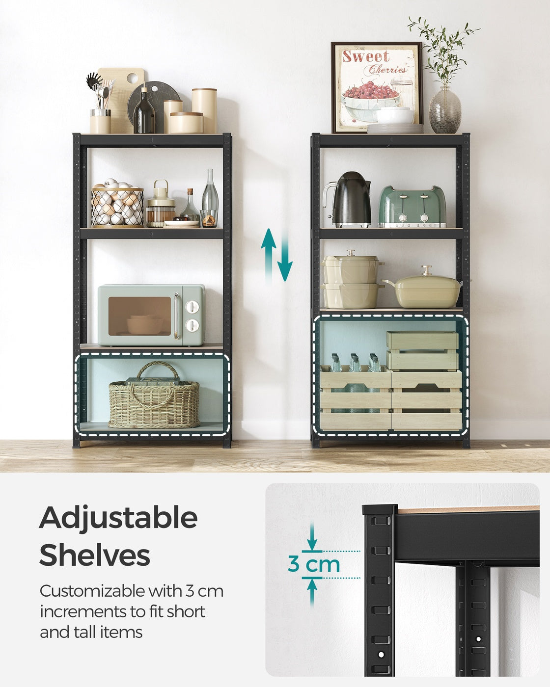 4-Tier Shelving Unit with 520 kg Capacity Black - image 25