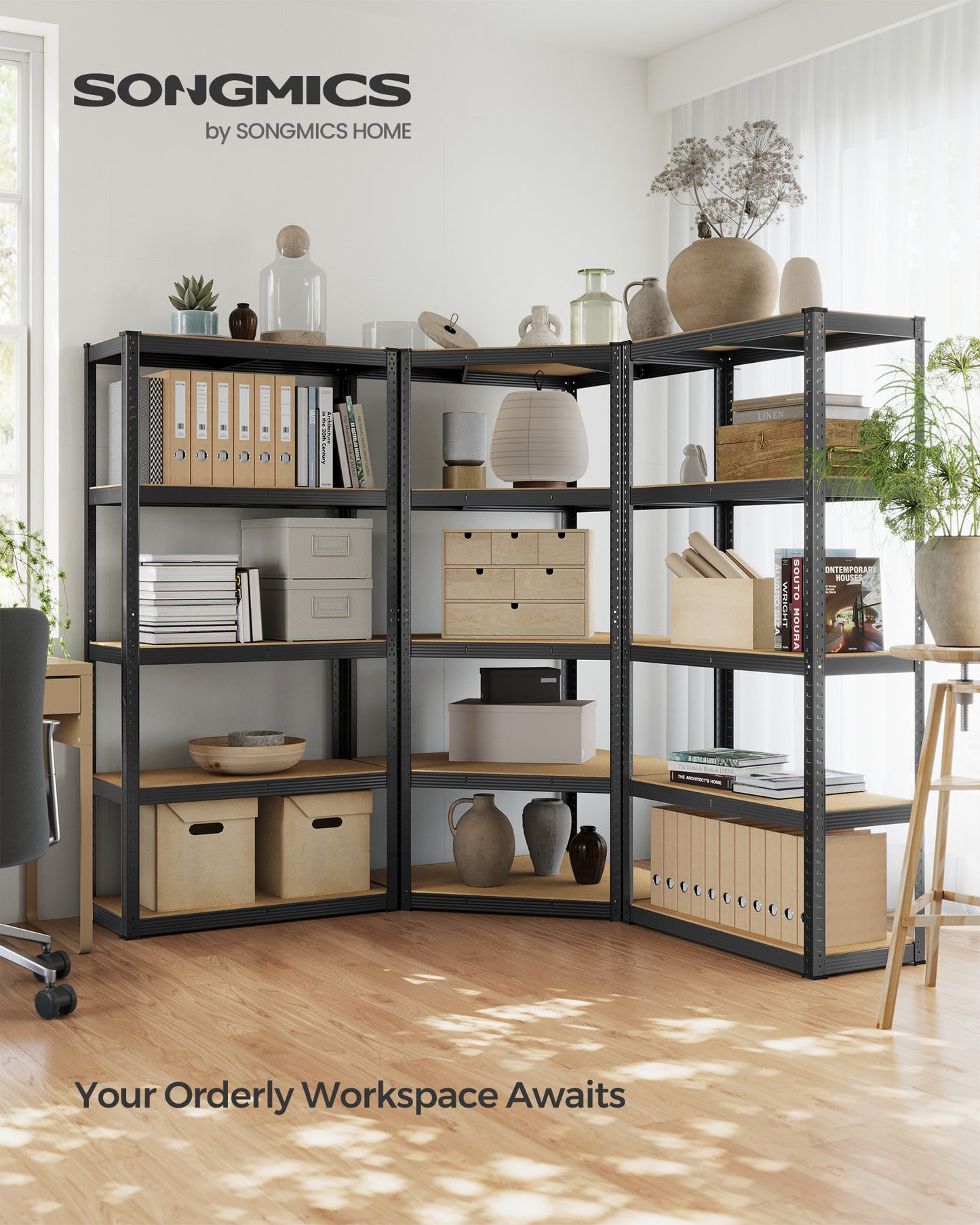 5-Tier Corner Shelf 180 cm Wide Ink Black and Natural Beige - image 3