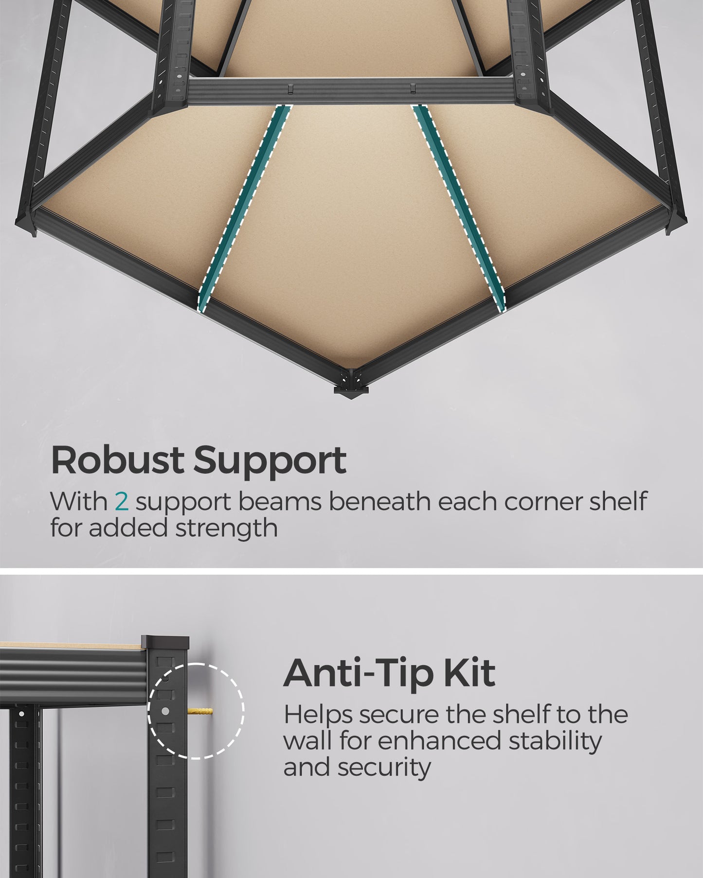 5-Tier Corner Shelf 180 cm Wide Ink Black and Natural Beige - image 5