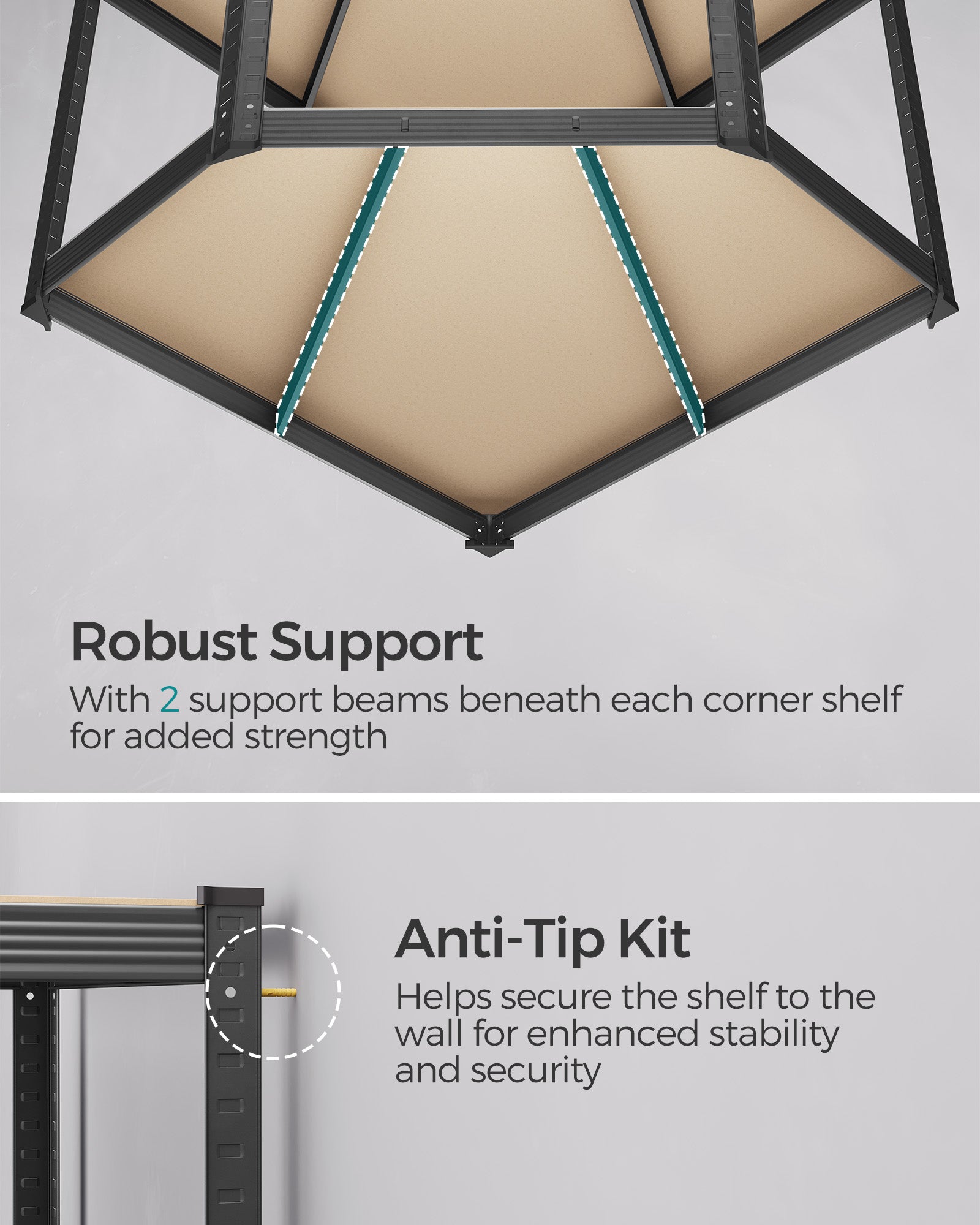 5-Tier Corner Shelf 180 cm Wide Ink Black and Natural Beige - image 5