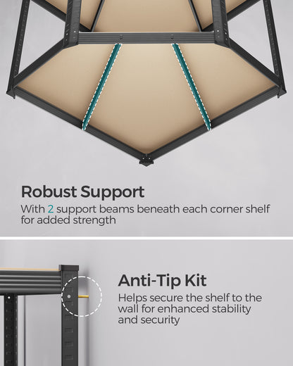 5-Tier Corner Shelf 180 cm Wide Ink Black and Natural Beige - image 5