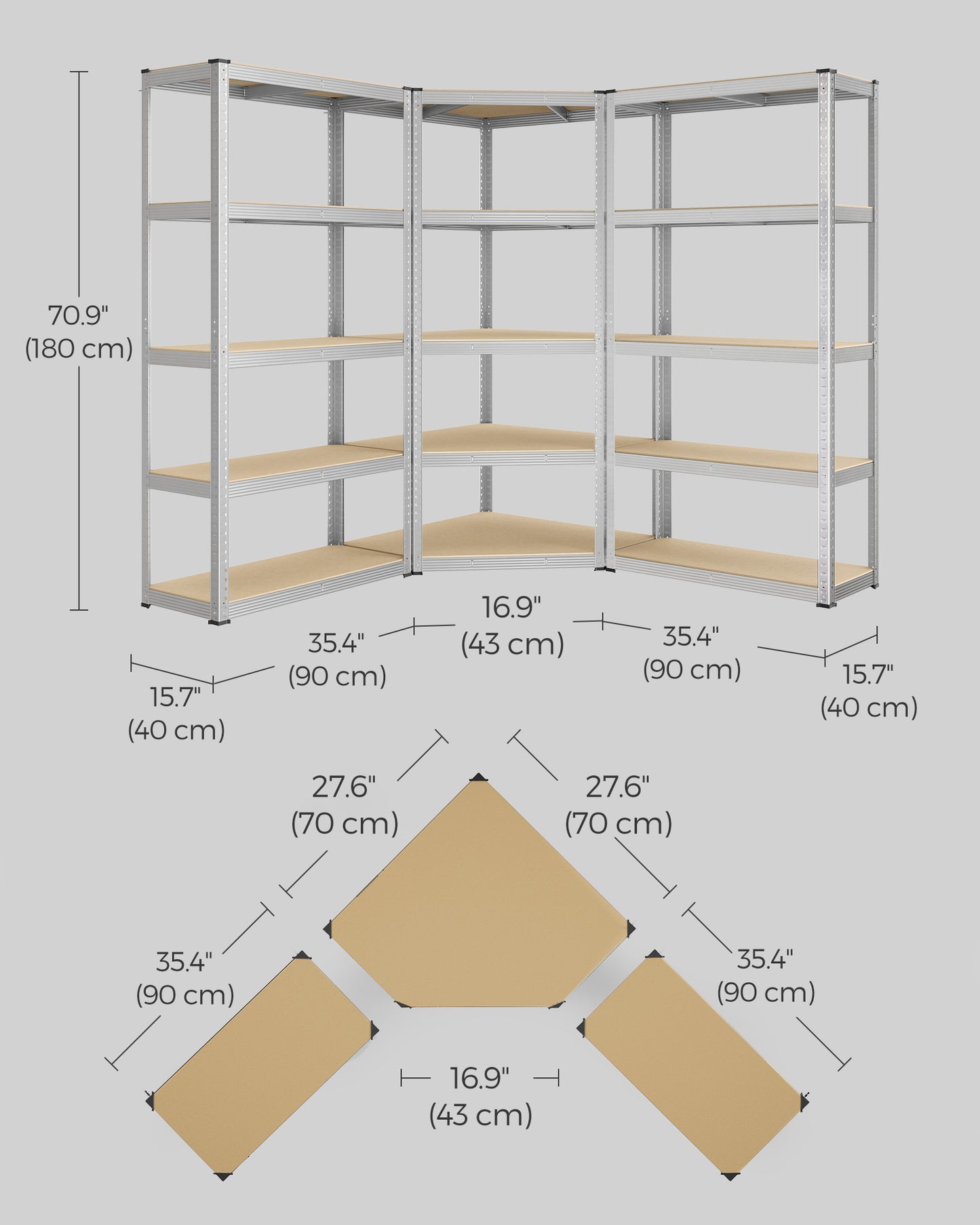 5-Tier Corner Shelf 180 cm Wide Ink Black and Natural Beige - image 7