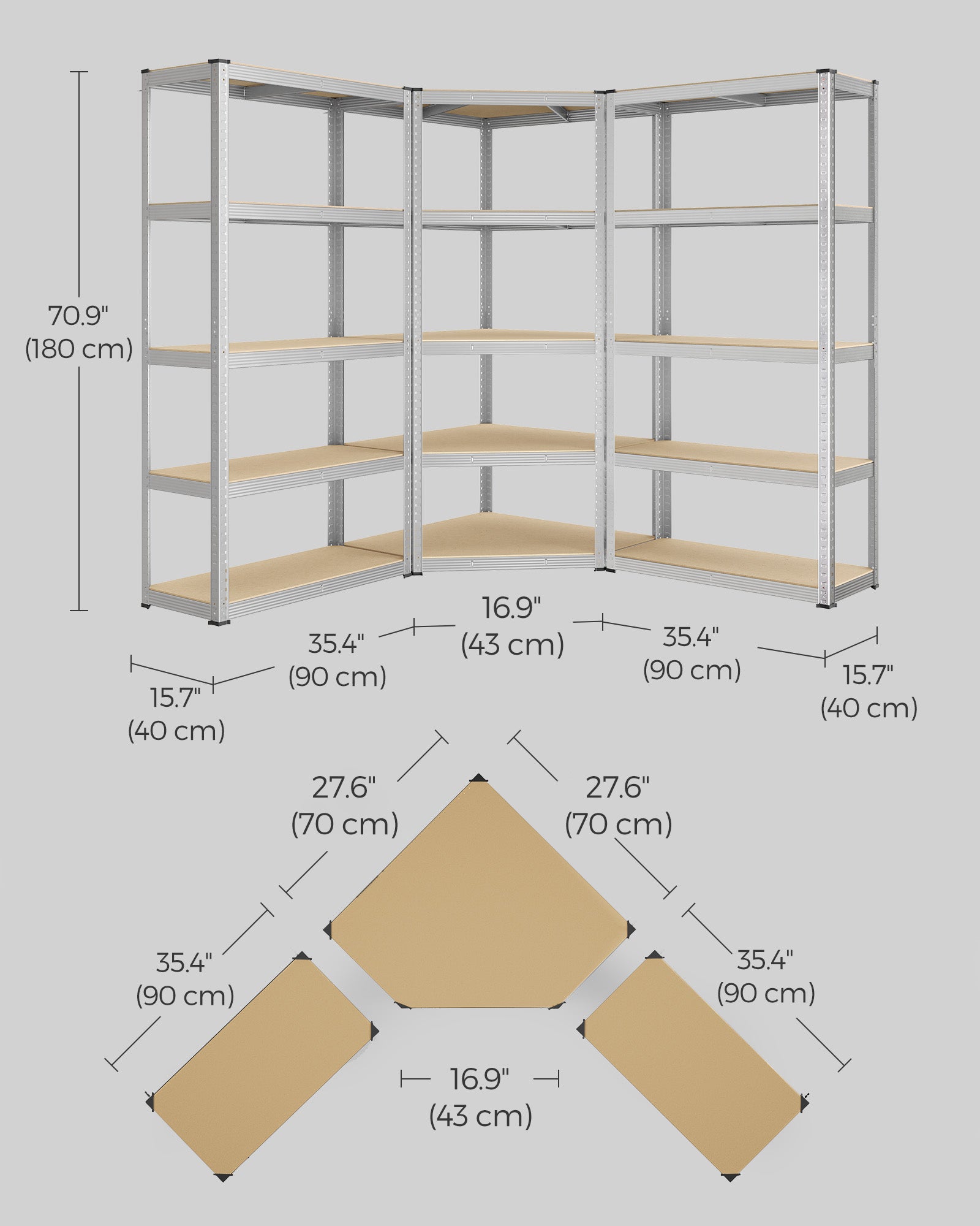 5-Tier Corner Shelf 180 cm Wide Ink Black and Natural Beige - image 7
