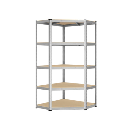 5-Tier Corner Shelf 90 cm Wide Silver and Natural Beige - image 1