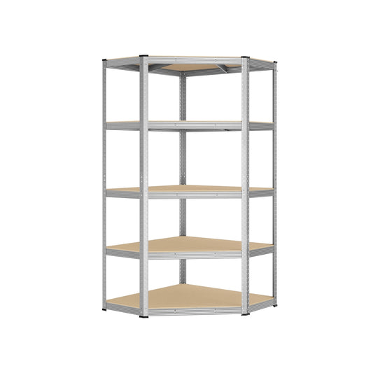 5-Tier Corner Shelf 90 cm Wide Silver and Natural Beige - image 1