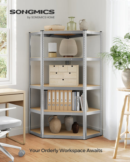 5-Tier Corner Shelf 90 cm Wide Silver and Natural Beige - image 2