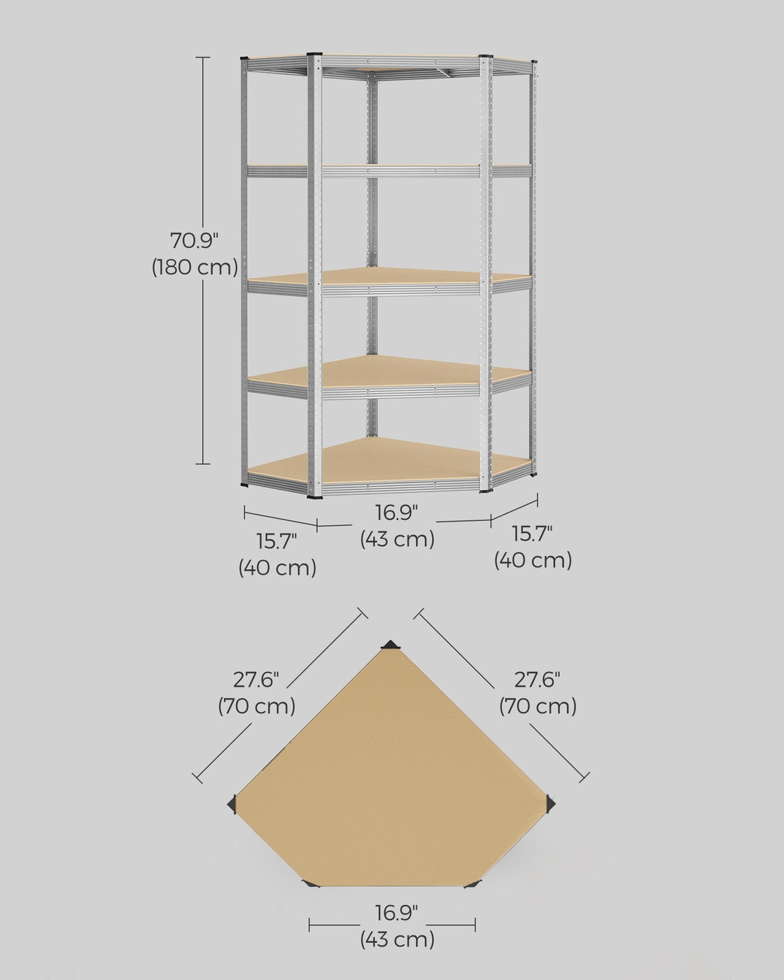 5-Tier Corner Shelf 90 cm Wide Silver and Natural Beige - image 6