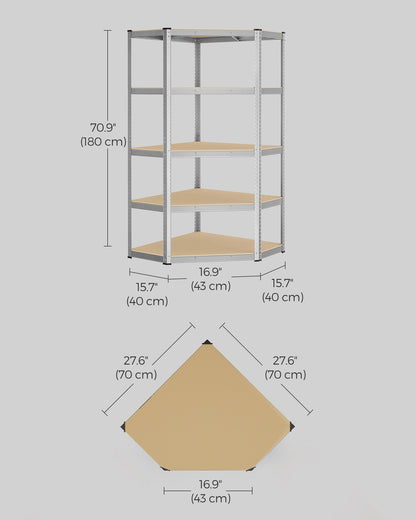 5-Tier Corner Shelf 90 cm Wide Silver and Natural Beige - image 6