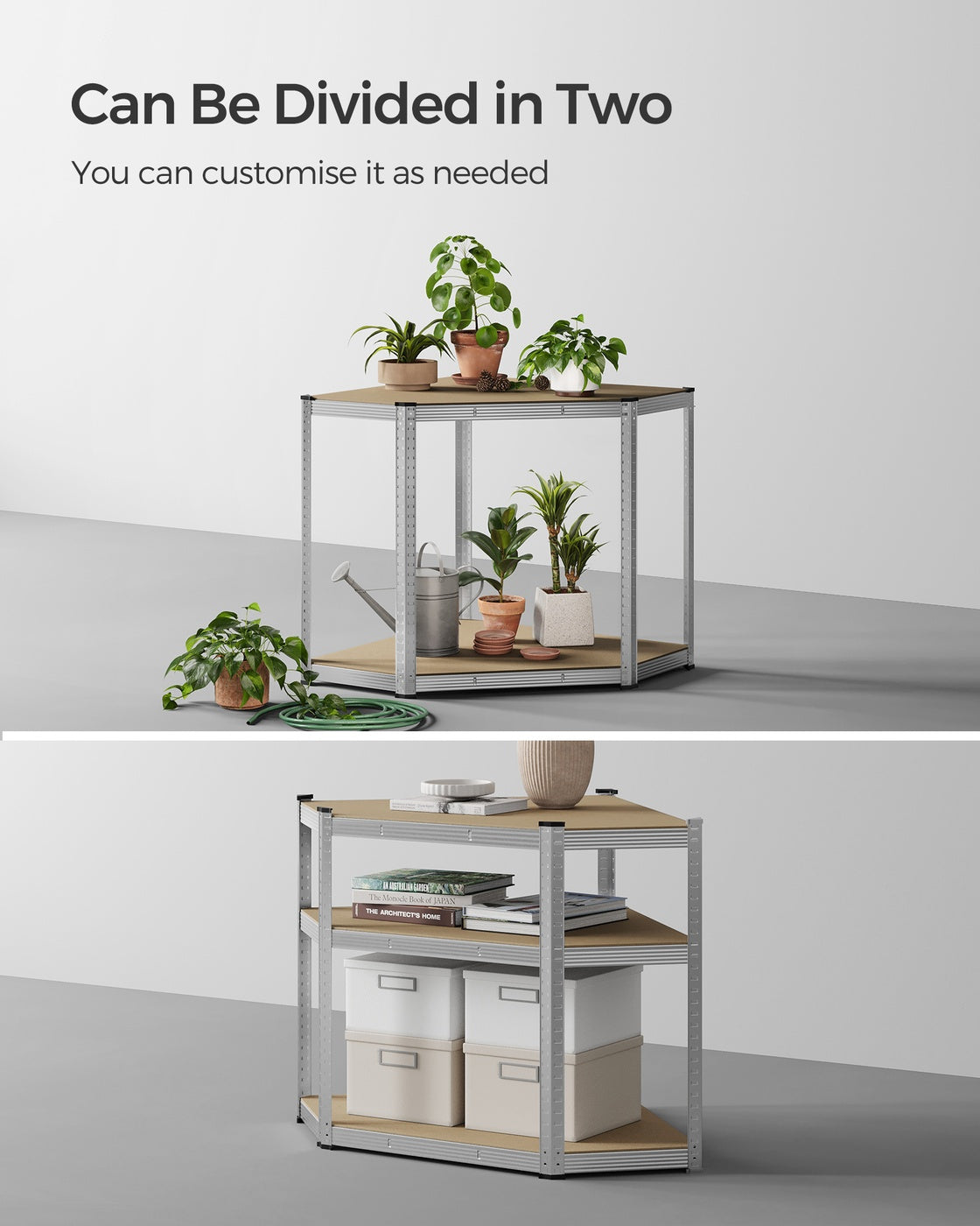 5-Tier Corner Shelf 90 cm Wide Silver and Natural Beige - image 7