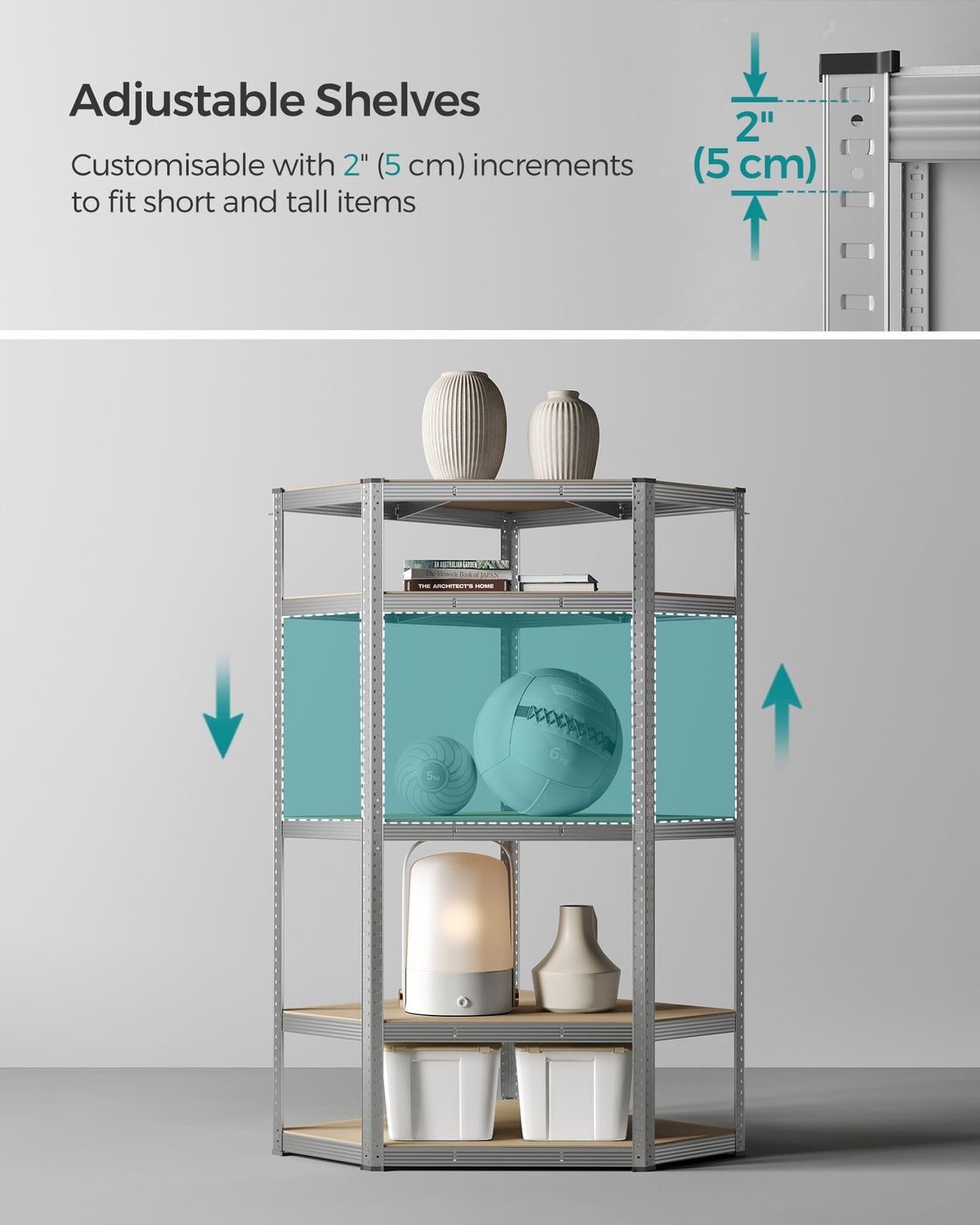 5-Tier Corner Shelf 90 cm Wide Silver and Natural Beige - image 8