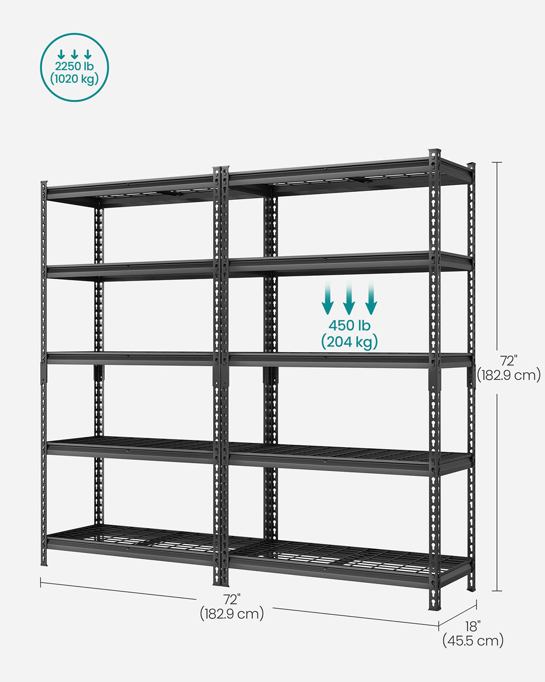 5-Tier Storage Shelves, 2,250 lb Load - HWLEXTRA 