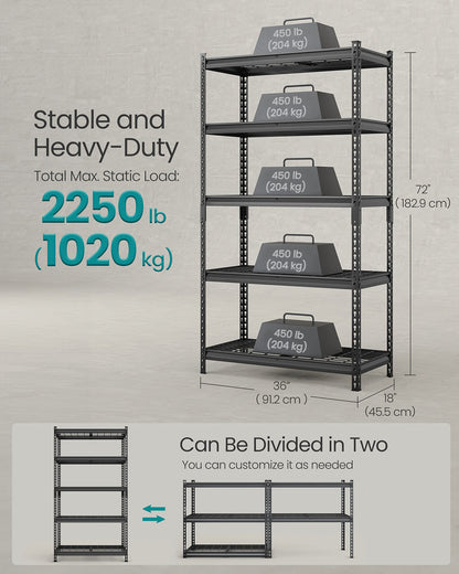 5-Tier Storage Shelves, 2,250 lb Load - HWLEXTRA 