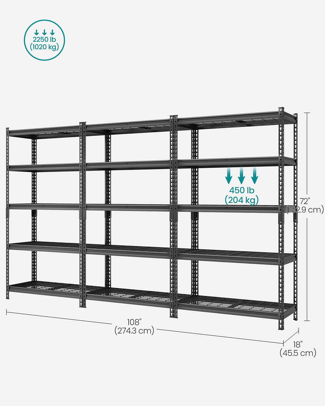 5-Tier Storage Shelves, 2,250 lb Load - HWLEXTRA 