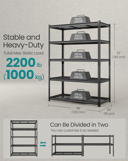 5-Tier Storage Shelves, 2,200 lb Load