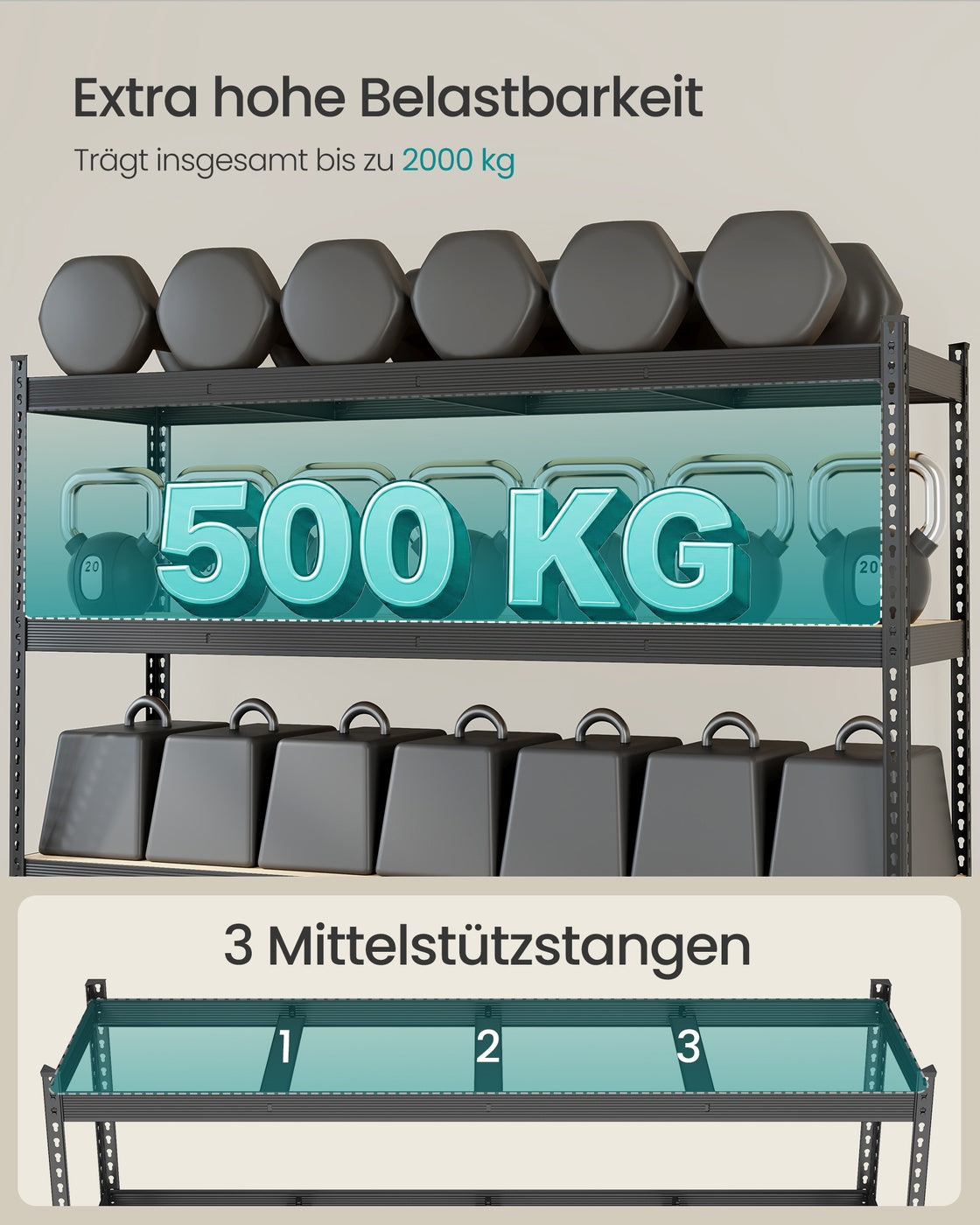 Heavy Duty Shelving Unit Garage Shelves 4-Tier 60 x 200 x 183 cm Ink Black