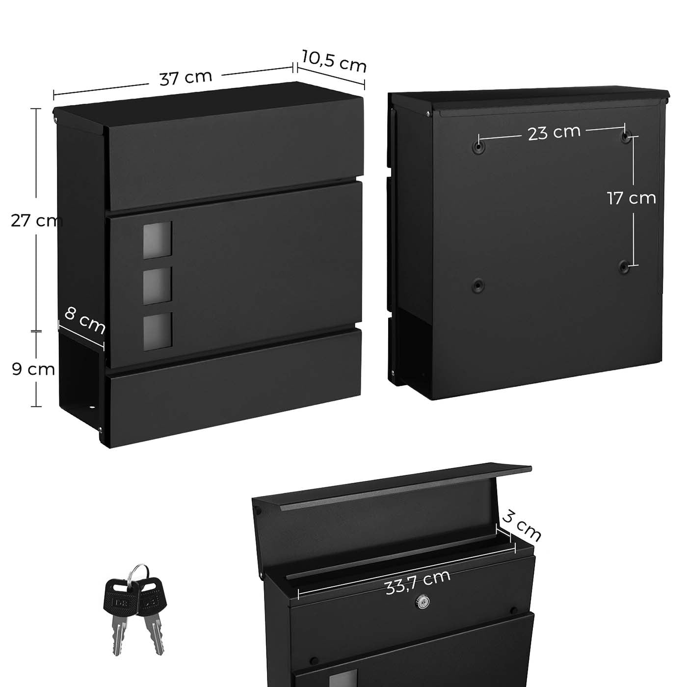 Black Wall-mounted Mail Box with Lock - image 8