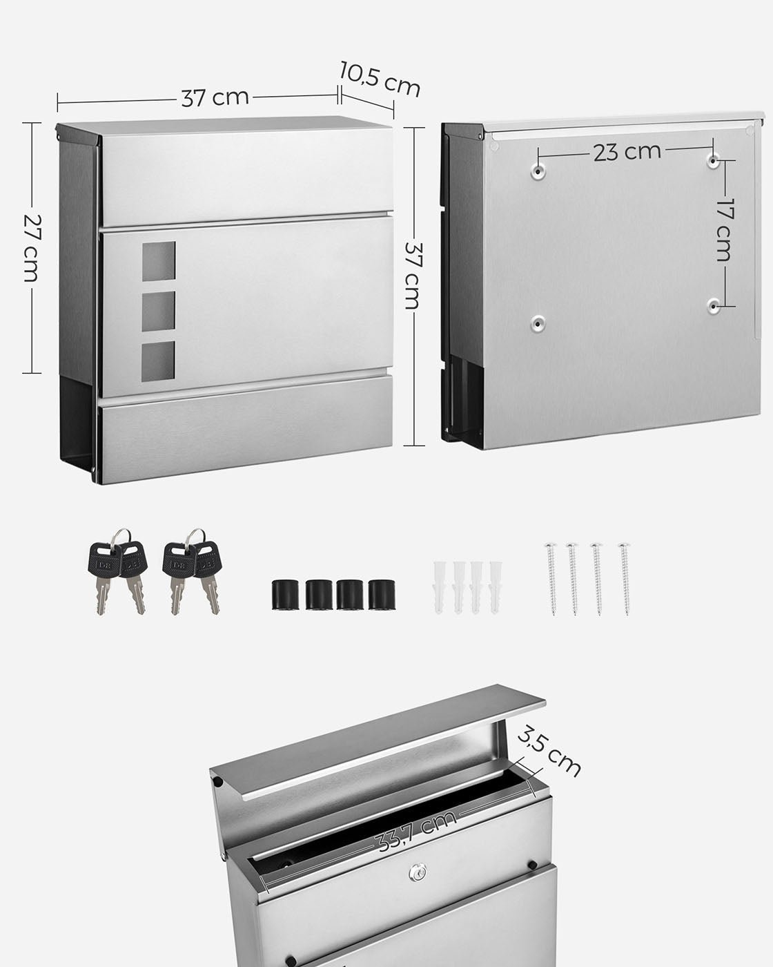 Black Wall-mounted Mail Box with Lock - image 25