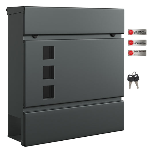 Lockable Wall-Mounted Post Letter Box with Newspaper Holder - image 1