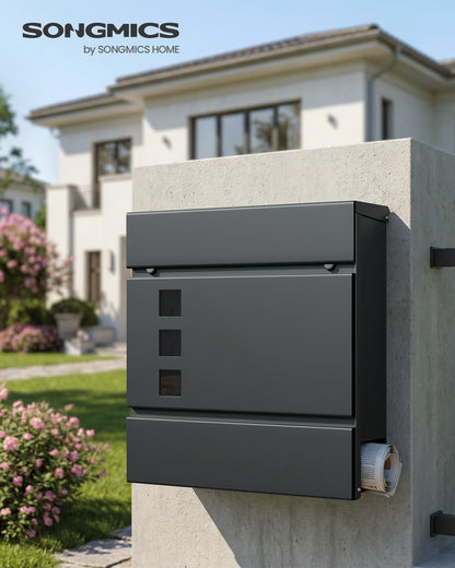 Lockable Wall-Mounted Post Letter Box with Newspaper Holder - image 2