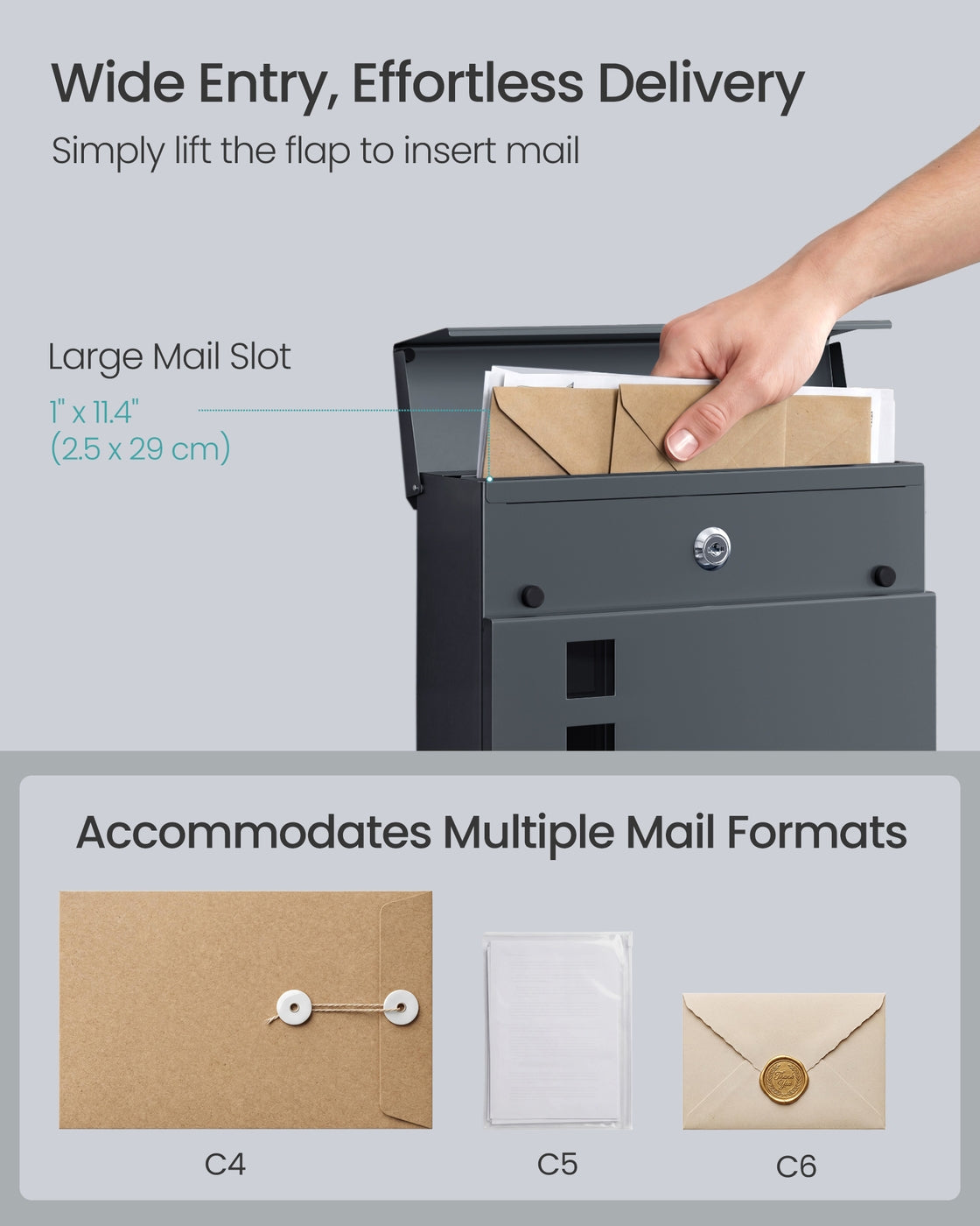 Lockable Wall-Mounted Post Letter Box with Newspaper Holder - image 5