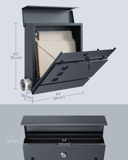 Lockable Wall-Mounted Post Letter Box with Newspaper Holder - image 6