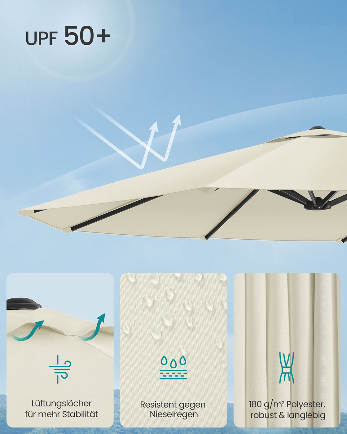 Beige Double Garden Parasol — 394 x 200 cm