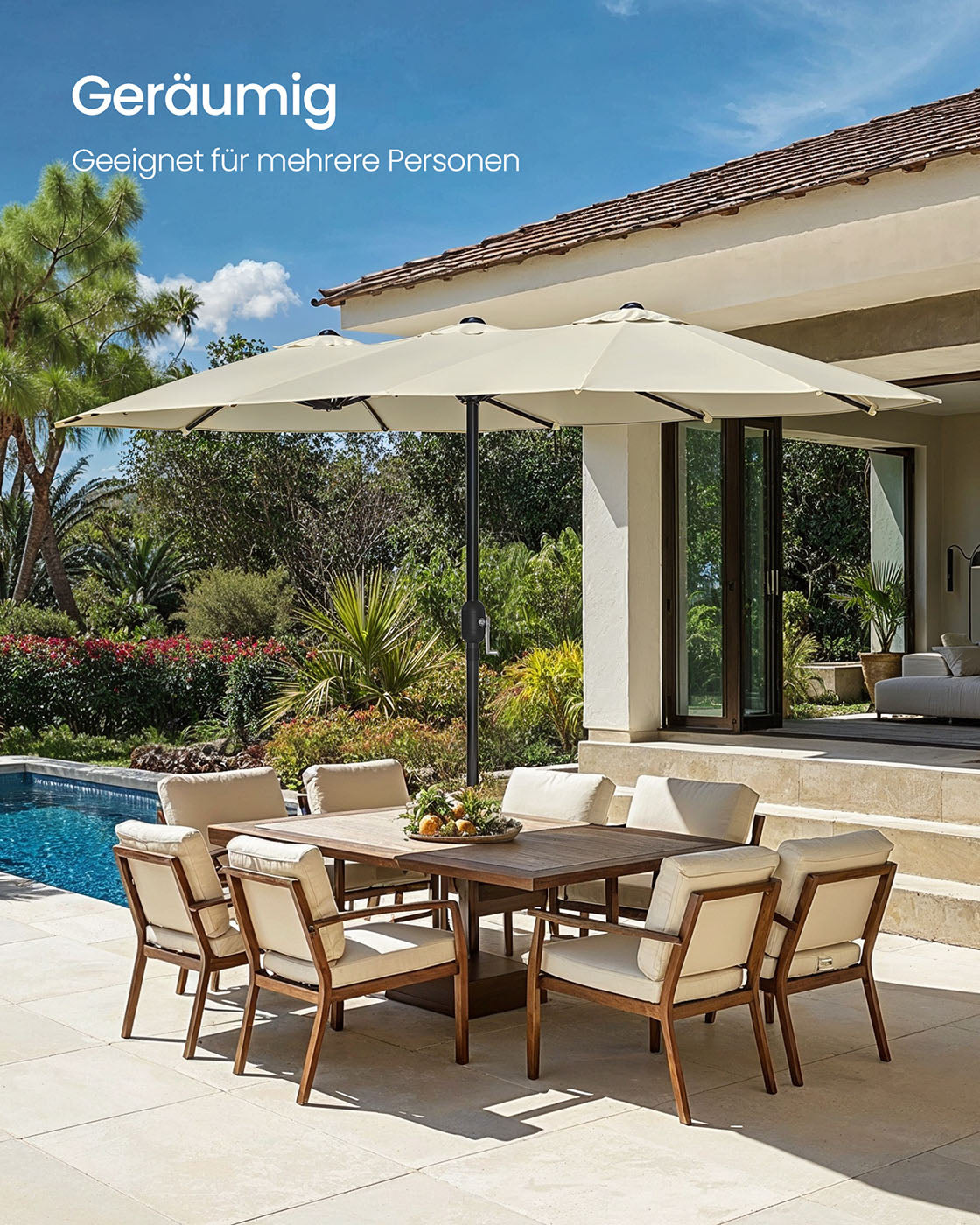Beige Double Garden Parasol — 394 x 200 cm