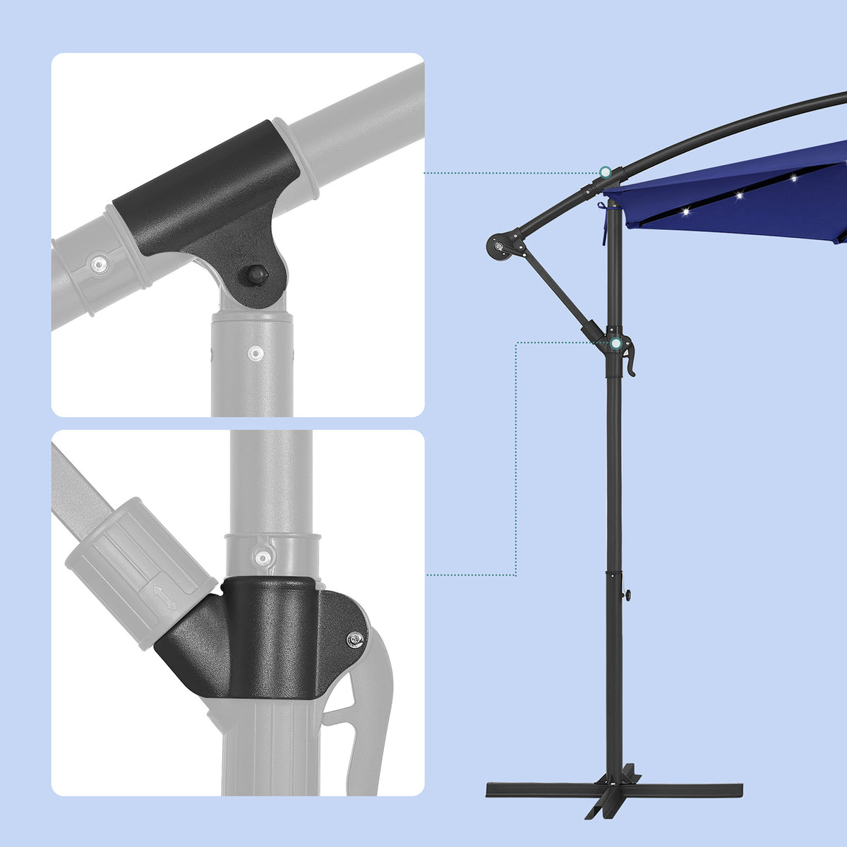 Cantilever 3 m Garden Parasol Umbrella with LED, Navy Blue