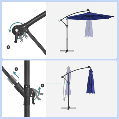 Cantilever 3 m Garden Parasol Umbrella with LED, Navy Blue