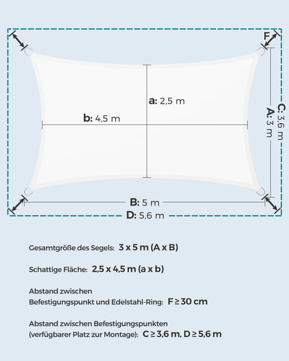 White Rectangular Shade Sail — 3 x 5 m