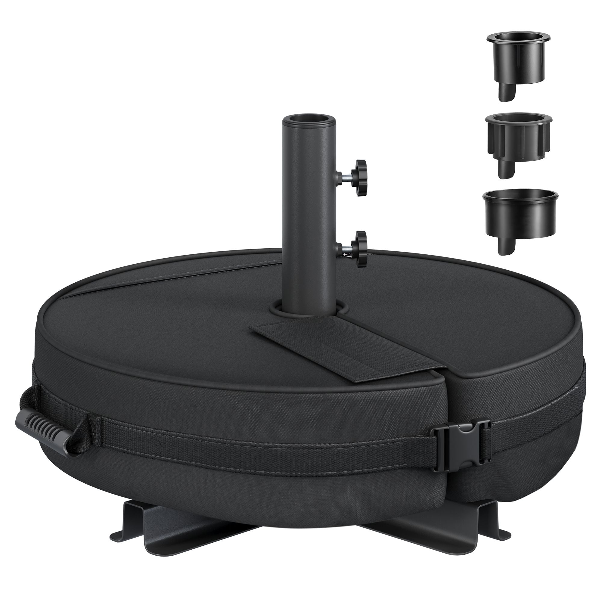 Umbrella Base, Round Patio Umbrella Stand, Sand Fillable Bag 66 lb, for 5-10 ft Umbrellas, Heavy-Duty, for Poles of Different Diameters, Oudoor Beach Lawn, Black