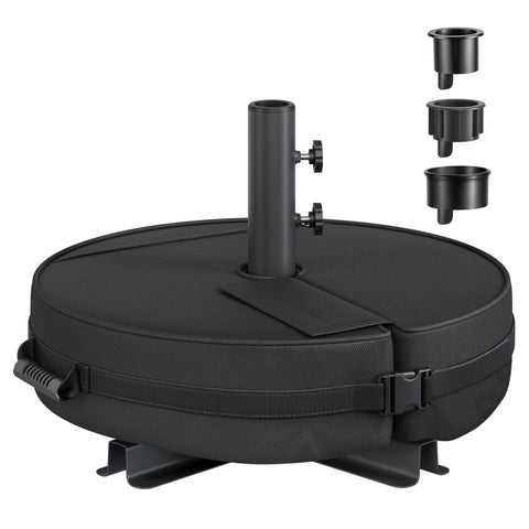 Umbrella Base, Round Patio Umbrella Stand, Sand Fillable Bag 66 lb, for 5-10 ft Umbrellas, Heavy-Duty, for Poles of Different Diameters, Oudoor Beach Lawn, Black