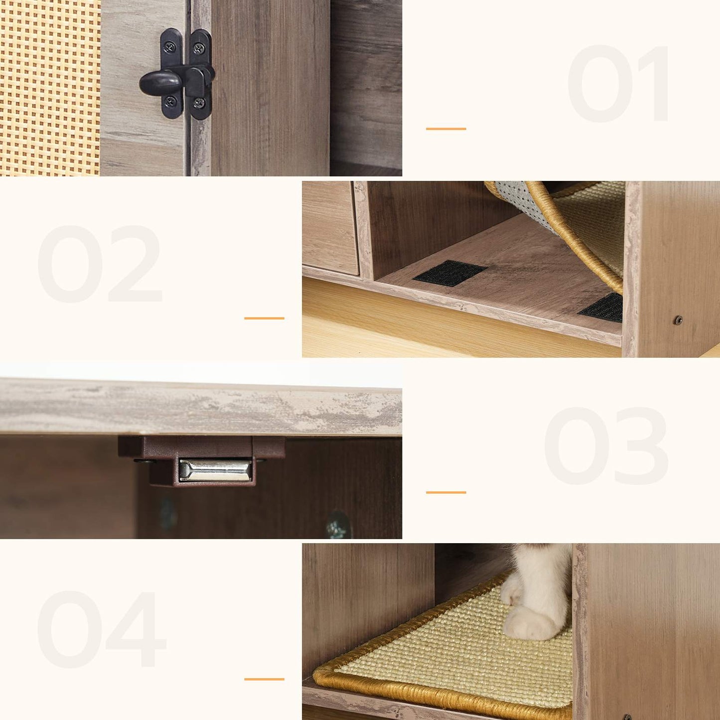 Cat Litter Box Enclosure with Rattan Door - Grey