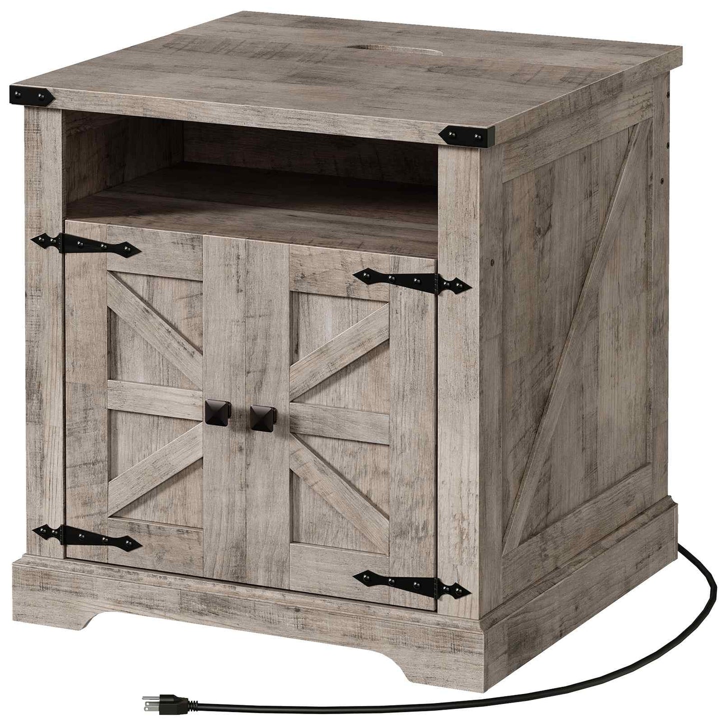 Farmhouse End Table with Charging Station - Grey