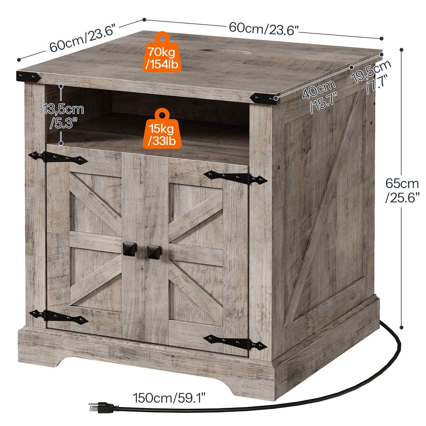 Farmhouse End Table with Charging Station - Grey