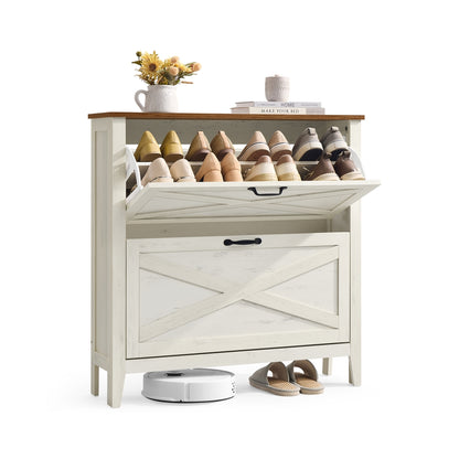 Shoe Storage Cabinet with Flip Drawers - Rustic White