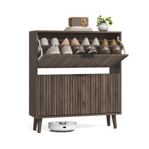 Shoe Storage Cabinet, 2 Flip Drawers, Walnut Brown - image 17