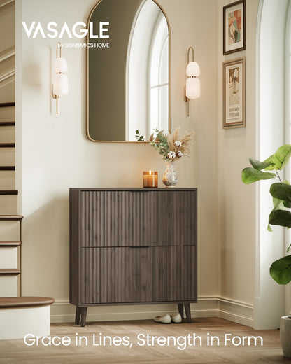 Shoe Storage Cabinet, 2 Flip Drawers, Walnut Brown - image 2
