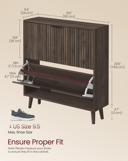 Shoe Storage Cabinet, 2 Flip Drawers, Walnut Brown - image 8