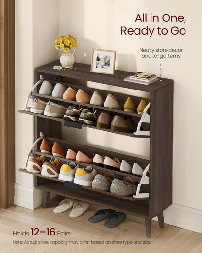 Shoe Storage Cabinet, 2 Flip Drawers, Walnut Brown - image 5