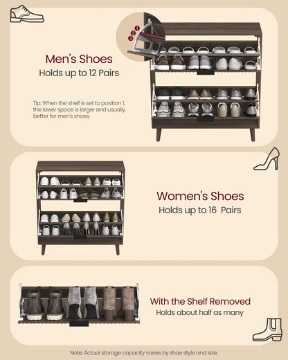 Shoe Storage Cabinet, 2 Flip Drawers, Walnut Brown - image 6
