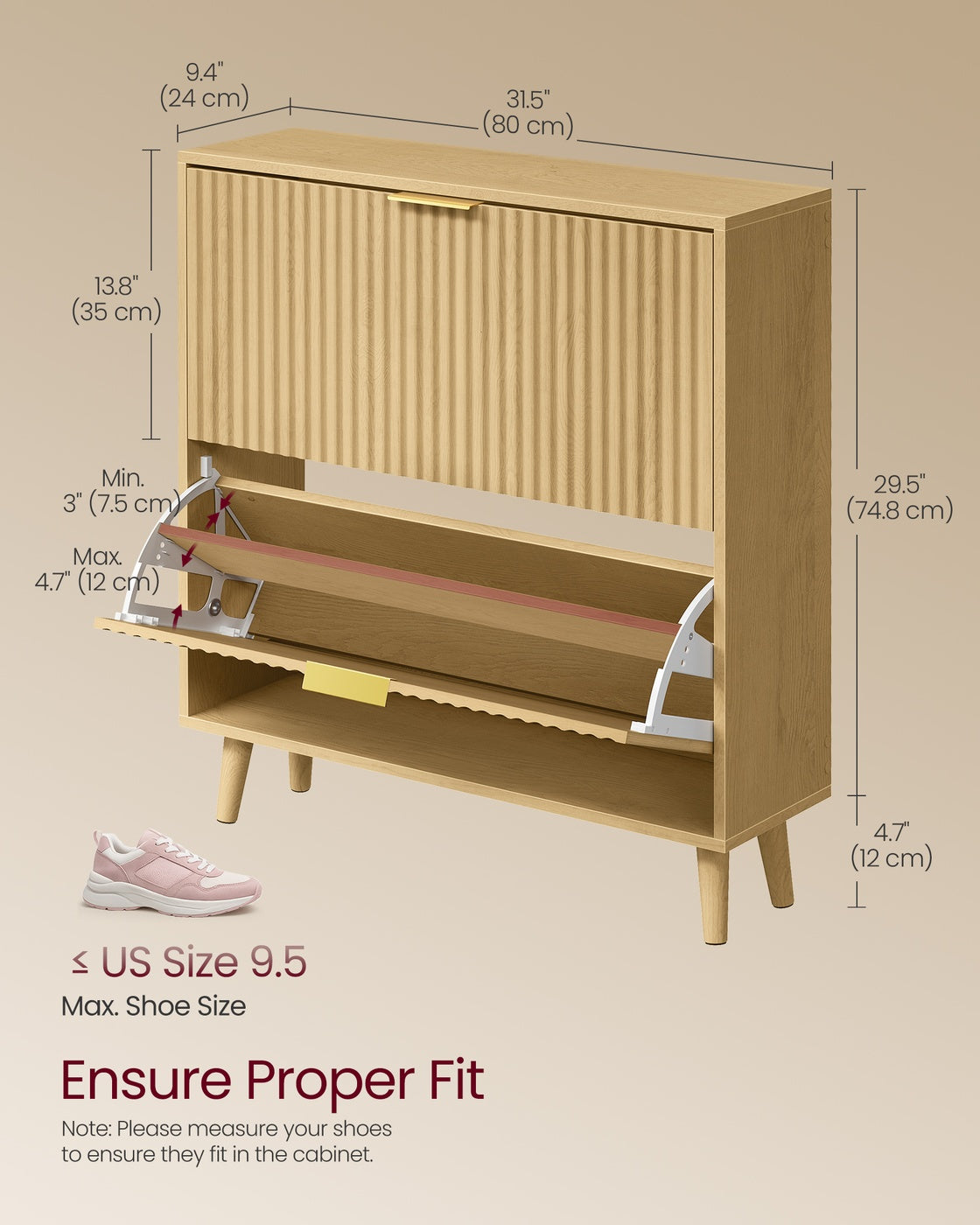 Shoe Storage Cabinet, 2 Flip Drawers, Walnut Brown - image 16