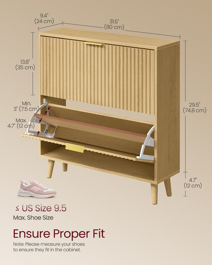 Shoe Storage Cabinet, 2 Flip Drawers, Walnut Brown - image 16