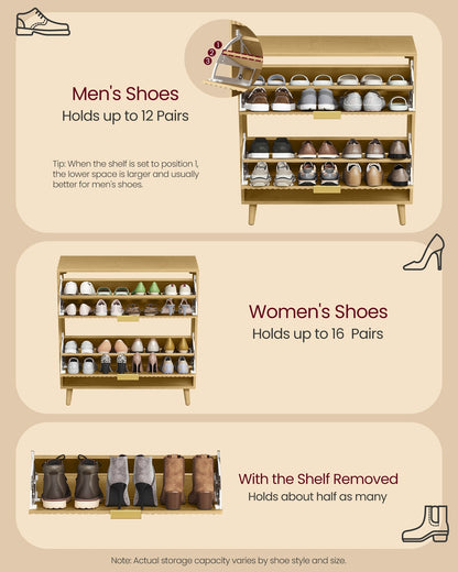 Shoe Storage Cabinet, 2 Flip Drawers, Walnut Brown - image 15