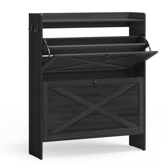 Shoe Storage Cabinet Organizer with 2 Flip Drawers - image 1